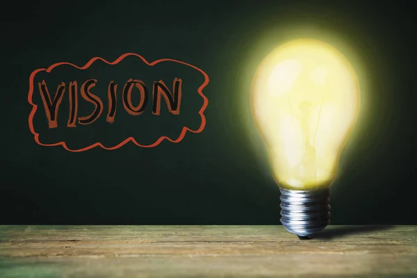 Vision text   and light bulb