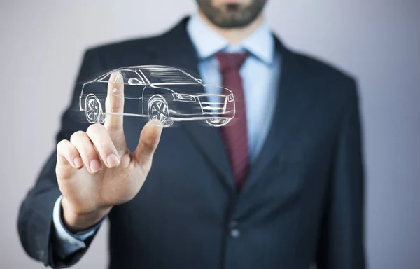 Businessman touching car icon — Stock Photo, Image