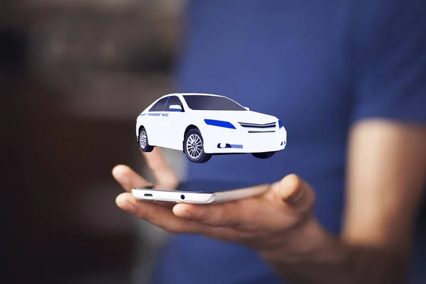 İşadamı ile sanal Araba, yakın çekim