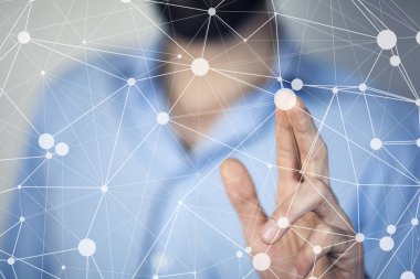 siber simge ile sanal ekran dokunaklı işadamı