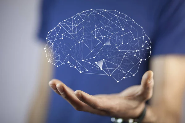 Erkek el ile beyin simgesi. Cncept