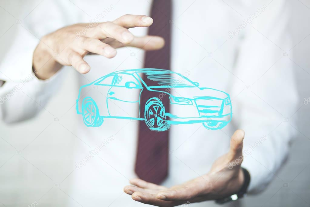 businessman's  hands with  car icon 