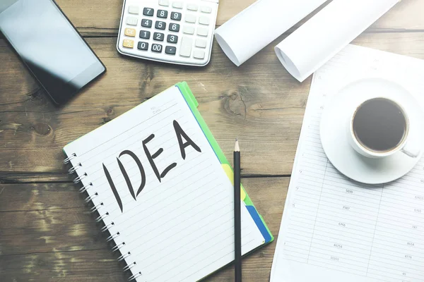 Idea Escritura Página Del Bloc Notas Tabla — Foto de Stock