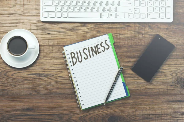 Business Word Notepad Office Supplies Table — Stock Photo, Image