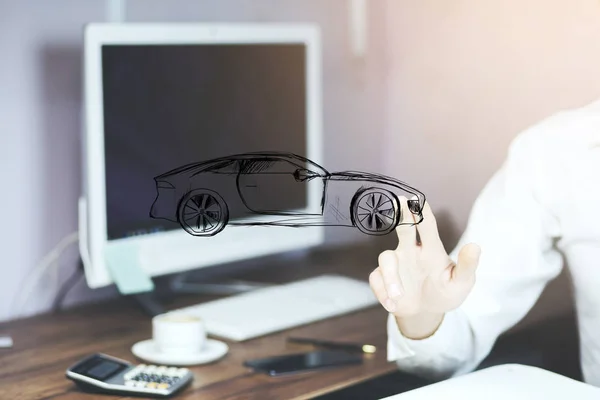 Businessman's  hand  touching car — Stock Photo, Image