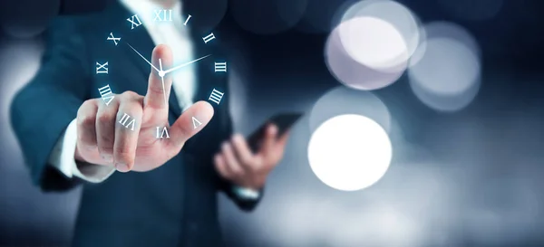 Businessman main presse horloge icône de bouton de temps — Photo