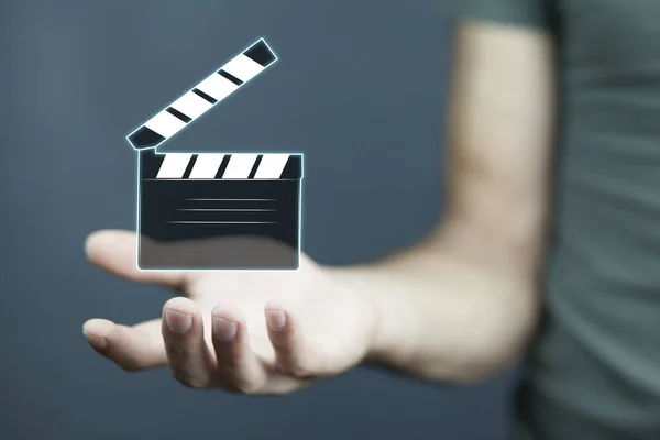 Man hand movie clapper slapstick — Stock Photo, Image