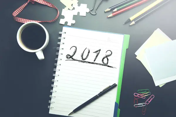 2018 on notepad with pencils — Stock Photo, Image
