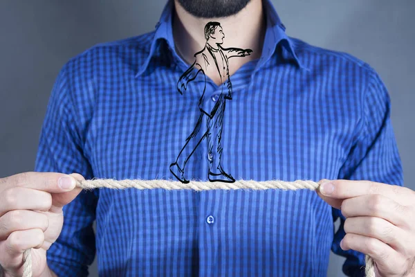 Career Planning Concept. Businessman Getting Help Rope Bridges T — Stock Photo, Image