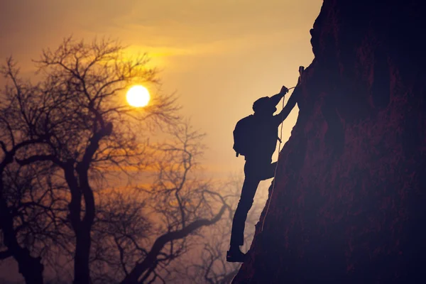 Zakenman klimt een berg — Stockfoto