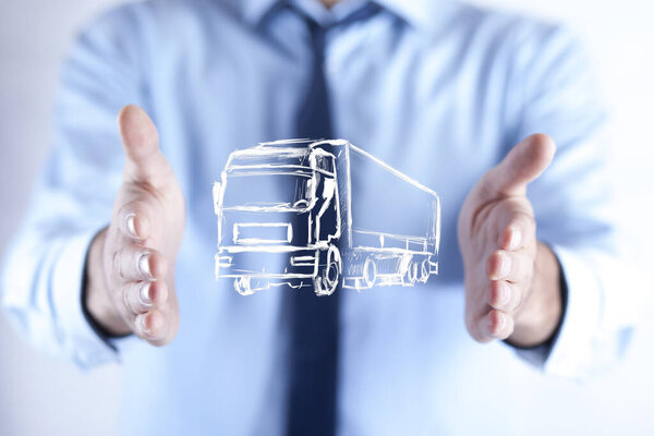 man hand  truck in screen on white background