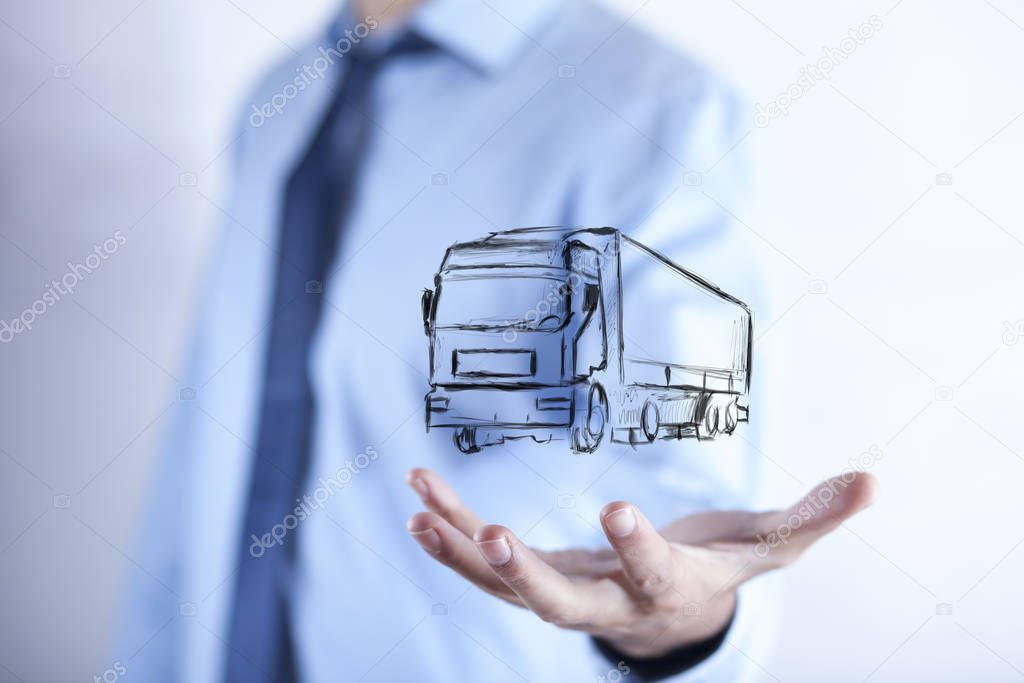 man hand  truck in screen on white background