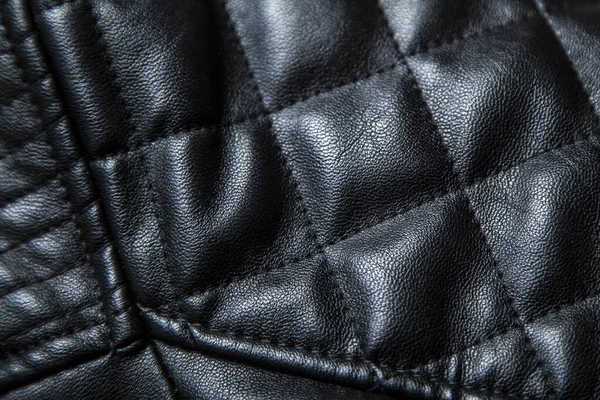 Närbild Svart Läder Textur Bakgrund — Stockfoto