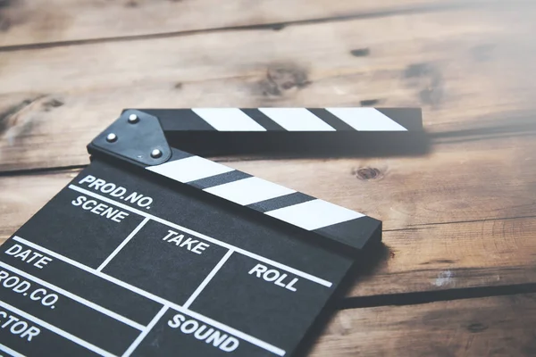 Vintage Photo Shot Movie Clapper Wooden Table — Stock Photo, Image