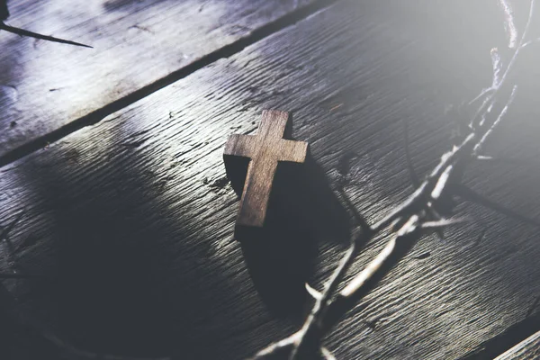 Christian Cross Old Wood Wooden Background — Stock Photo, Image