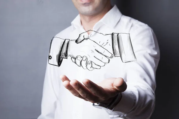 Human Hand Sketch Handshake Dark Background — Stock Photo, Image