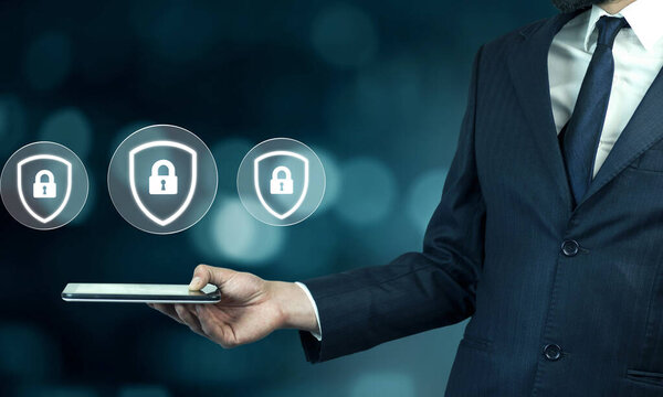 man hand smarphone with lock in screen
