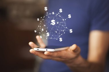 Erkek cep telefonu ve dolar işareti