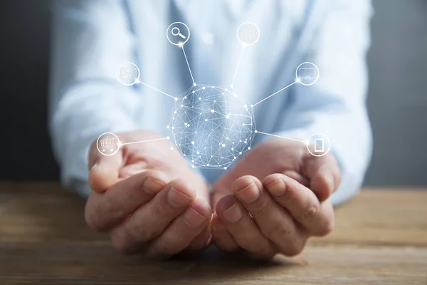 Man Holding Social Media Network Screen — Stock Photo, Image