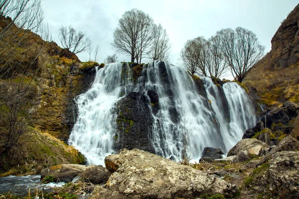 Shaki waterfall with rock in Armenia