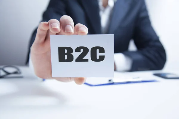 Zakenman Handkaart Met Inscriptie B2C — Stockfoto