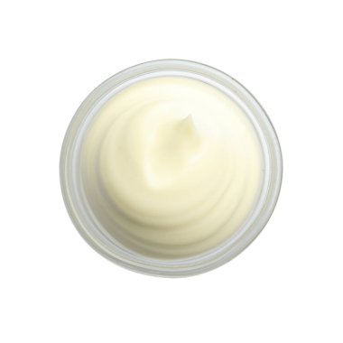 Küçük cam kapta mayonez sos. İzole