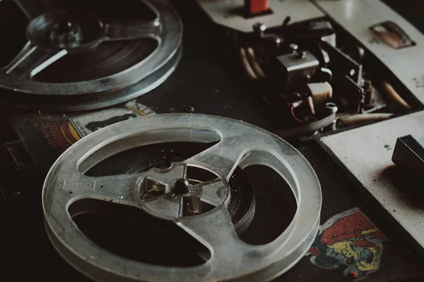 Old bobbin tape recorder. Vintage Analog Reel Tape Recorder. Original Vintage Analog Reel Tape Recorder. Retro technologies.