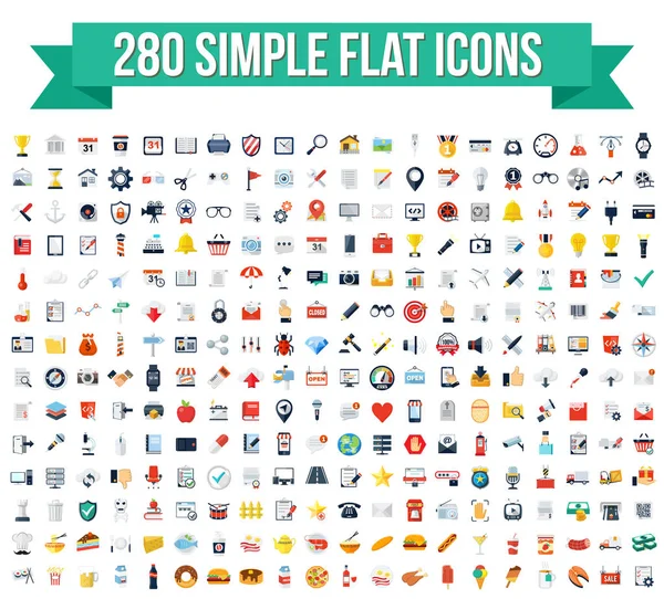 280 simples iconos de vectores planos — Vector de stock