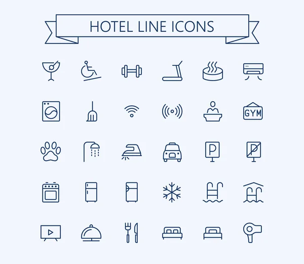 Hotel vector Icons set. İnce çizgi anahat 24 x 24 Grid.Pixel mükemmel