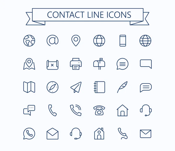 Línea de contacto mini iconos. Red 24x24. Pixel perfecto . — Vector de stock