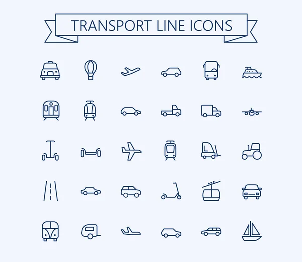 Conjunto de iconos vectoriales de transporte. Esquema de línea delgada 24x24 cuadrícula. Pixel Perfect — Vector de stock