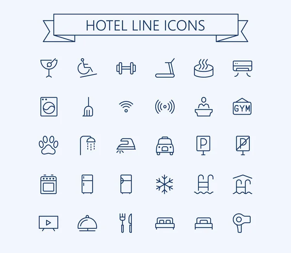 Set di icone vettoriali dell'hotel. Linea sottile contorno 24x24 Griglia. Pixel Perfetto Grafiche Vettoriali