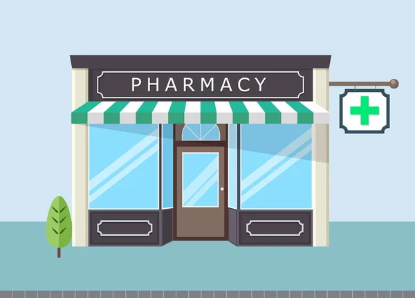 Fachada de farmácia loja no espaço urbano —  Vetores de Stock