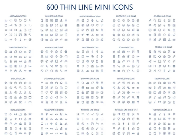 600 vektör ince çizgi mini ikonlar ayarlayın. İnce çizgi basit anahat simgeleri, 24x24px kılavuz. Piksel mükemmel. Düzenlenebilir kontur.