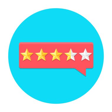 Gözden geçirme kabarcık düz vektör çizim, müşteri yıldız oranı değerlendirmeden edinildi