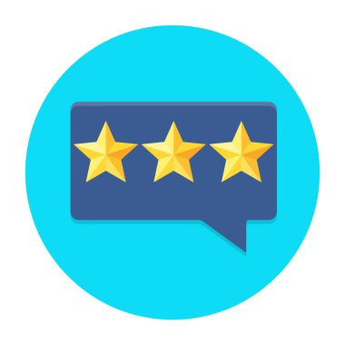 Gözden geçirme kabarcık düz vektör çizim, müşteri yıldız oranı değerlendirmeden edinildi