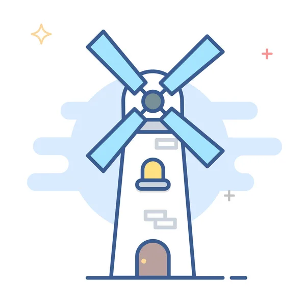 Nederländerna Windmill Ikonen Vektor Linje Illustration — Stock vektor