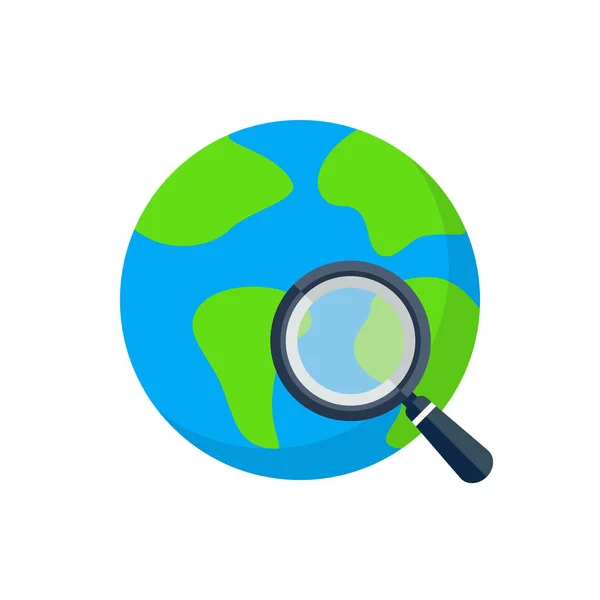 Vector World Globe Magnifier Glass Flat Icon Global Search Icon — Stock Vector