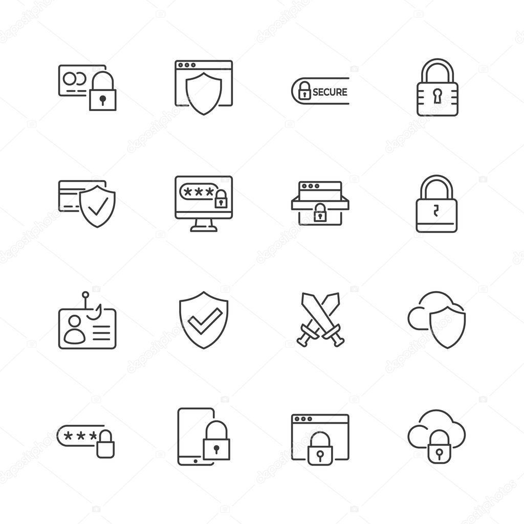 Security and protection vector line icons. Editable stroke.