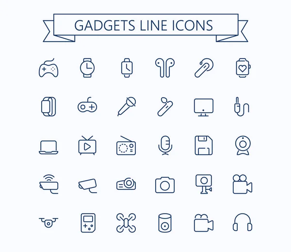 Gadgets Línea Mini Iconos Derrame Cerebral 24X24 Rejilla Pixel Perfecto — Archivo Imágenes Vectoriales