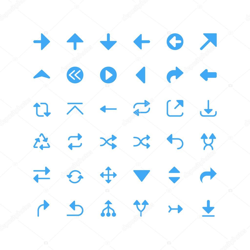 Flat vector arrows icon set. 24x24 px. Pixel Perfect.