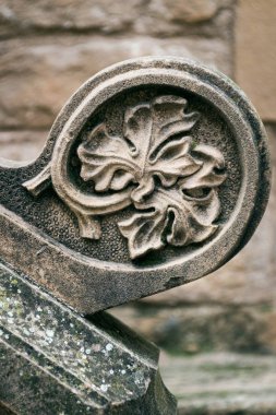 Taşa oyulmuş Acanthus çiçeği. Taş bir merdivenin ayrıntıları