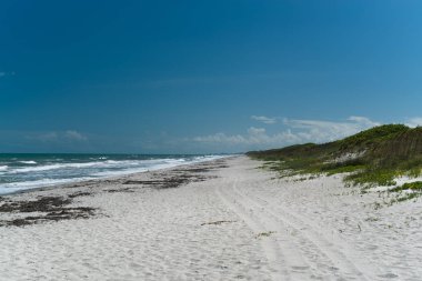 Tropik cennet kumsalı, geniş manzara. Okyanus manzarası.