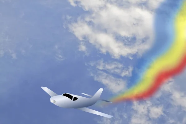 ジェットの後空にカラフルな虹 — ストック写真