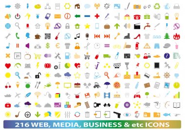 Web, medya, iş, yaşam, eğitim simgeler kümesi