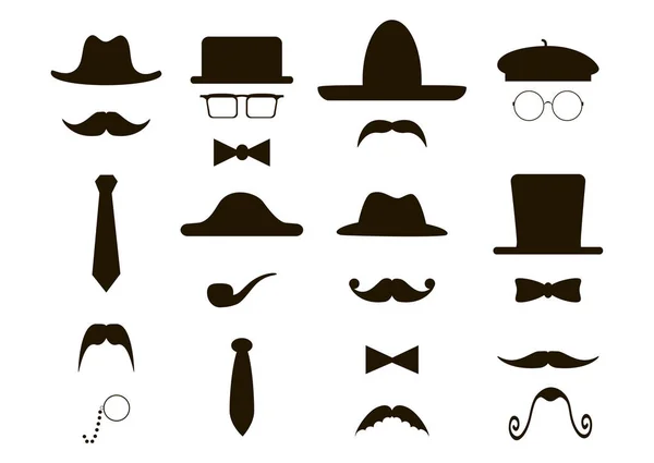 Icône Gentleman Chapeaux Moustache Pipe Arc — Image vectorielle