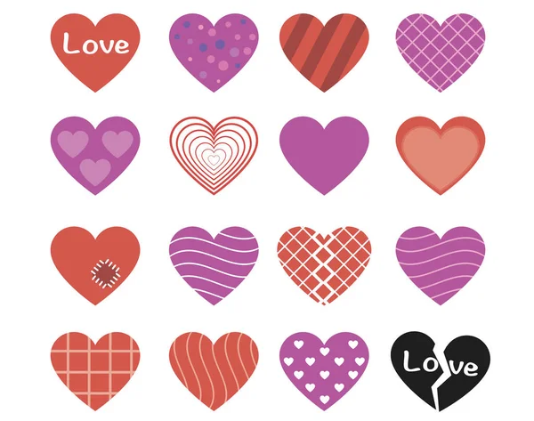 Colorful Pattern Heart Icon Set — Stock Vector
