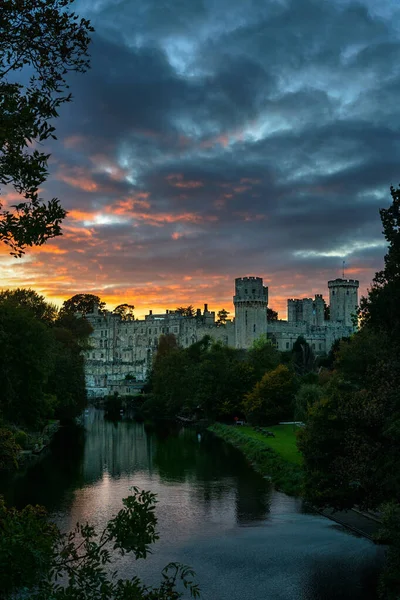 Castelo Warwick Sunset Castelo Warwick Rio Avon Inglaterra Imagem De Stock