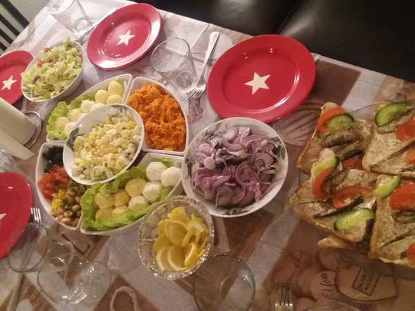 Hermosa Comida Mesa Antes Del Año Nuevo —  Fotos de Stock