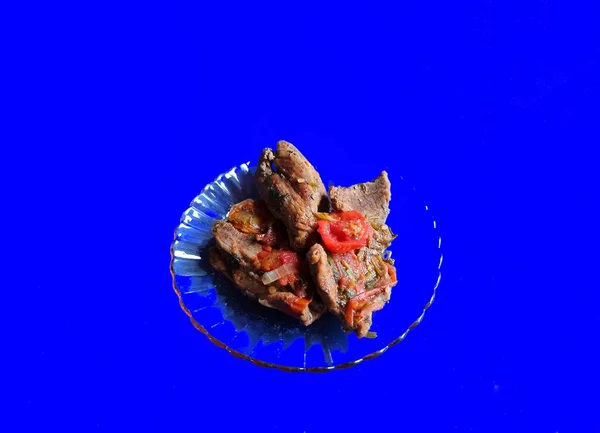 Dušené Maso Modrém Pozadí Typické Jídlo Guatemale — Stock fotografie